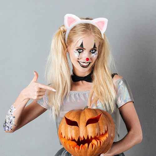 White Cat Ears Headband Fuzzy Ears Headband for Halloween Cosplay Costume Cute Cat Ear Headbands for Makeup Spa Party Christmas Gifts Animal headband