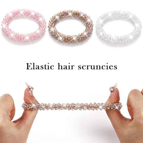 Fashey Rhinestone Hair Tie Fancy Ponytail Holders Sparkly Beaded Scrunchies Hair Accessories for Women (Type B)