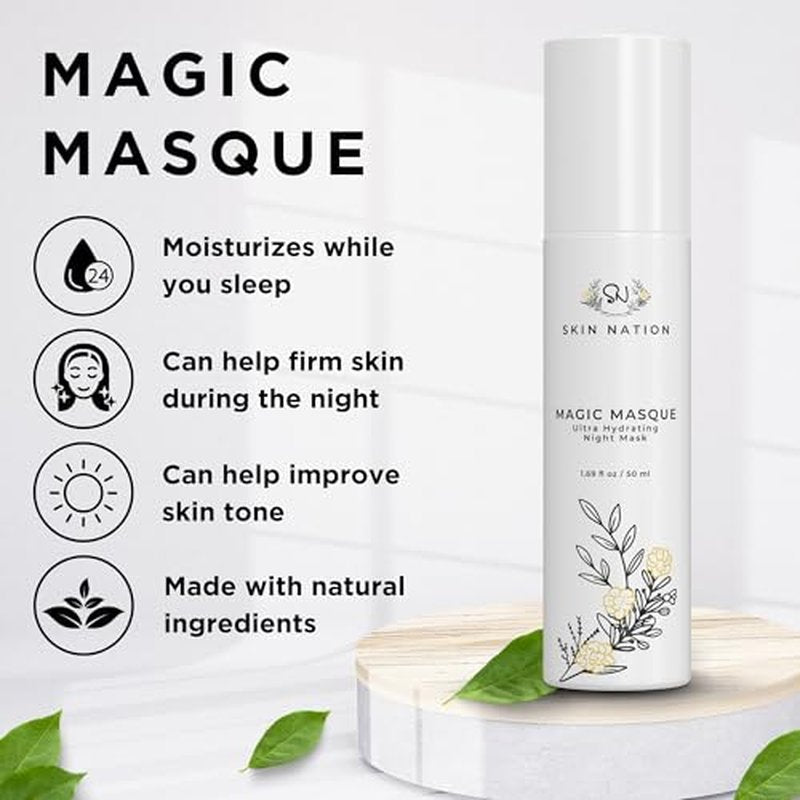 Skin Nation Magic Masque, Hydrating Night Mask with Hyaluronic Acid & Botanicals, Plant-Based Overnight Mask for Dry Skin, Smooth Texture & Radiant Glow, 1.69 fl oz