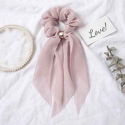 6 Pcs Scrunchies and Hair Accessories: Chiffon Floral Bowknot Ponytail Holders, Soft Elastic Hair Ribbons and Bunny Ear Ties for Women and Girls