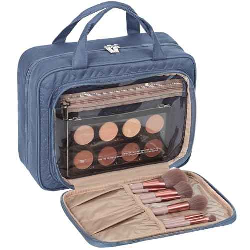 NISHEL Hanging Travel Toiletry Bag, Visible Makeup Organizer, Cosmetic Case for Journey Accessories, Bathroom Shower, Aegean-Blue