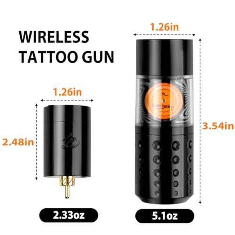 Dragoart Tattoo Gun Wireless Tattoo Machine Brushless Motor 10800Rpm, 0-4mm Needle Depth Aluminium Alloy Frame Direct Drive System LED Display, Rotary Tattoo Gun 1300mAh for 6hrs Tattooing (Silver)