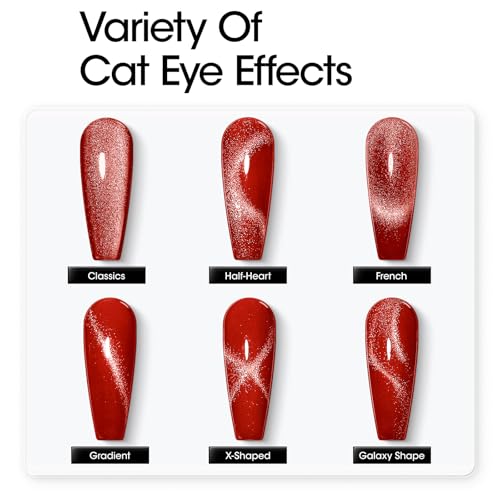 GELLEN Cat Eye Gel Nail Polish Magnetic Glitter 6 Colors Pink Purple Burgundy Red Brown Reflective No Wipe Soak Off UV Light Gel Polish for DIY Manicure Art Women Girls Valentine's Day Christmas Gift