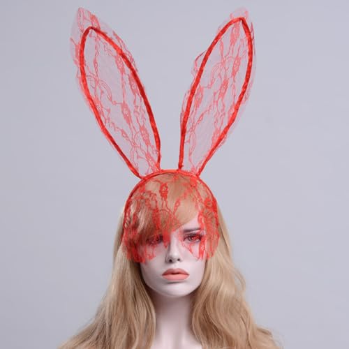 Lace Bunny Big Ears Headband Women Ladies Rabbit Long Ear Veil Mask Headbands Halloween Party Cosplay Hairband