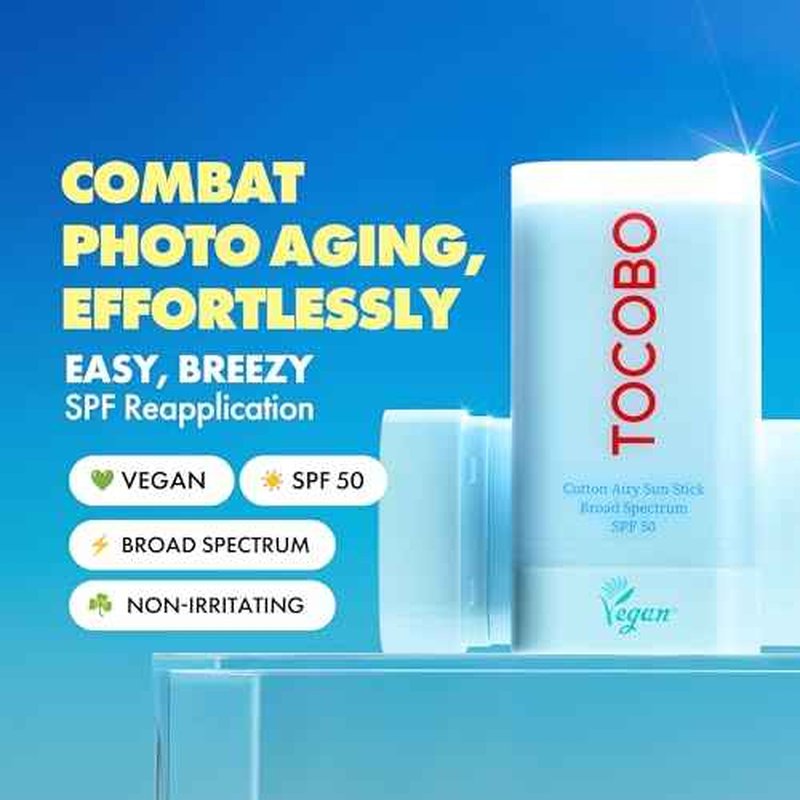 Cotton Airy Sun Stick SPF 50 Broad Spectrum Korean Matte Sunscreen Stick for Face - Travel Size Sebum Control Sunblock -Vegan, Lightweight, Non-Sticky 0.67 oz