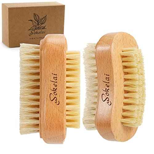 Nail Brush for Cleaning Fingernails, 2 Pieces Wooden Fingernail Toenail Scrub Brushes with Natural Boar and Sisal Bristle, Two-Sided Hand Foot Nail Scrubber Manicure Pedicure Supply Men Women Girls