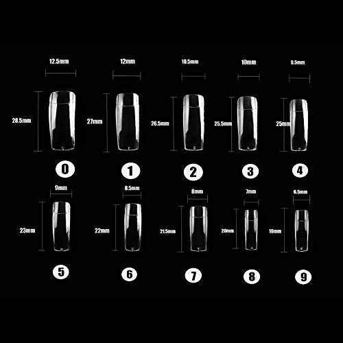 Half Cover Acrylic False Nail Tips, 1000PCS Fake Nail Shape Artificial False Nails Tips 10 Sizes with Case for Nail Art Salons and Home DIY (Clear+Natural)