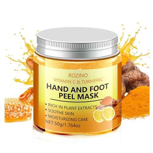 Vitamin C & Turmeric Hand and Foot Peel Mask, Hydrating Peel Off Hand Wax Mask Nourishing Exfoliating Repair Dry Rough Cracked Skin Hands Care, Exfoliating Hand Peeling Mask for Men & Women
