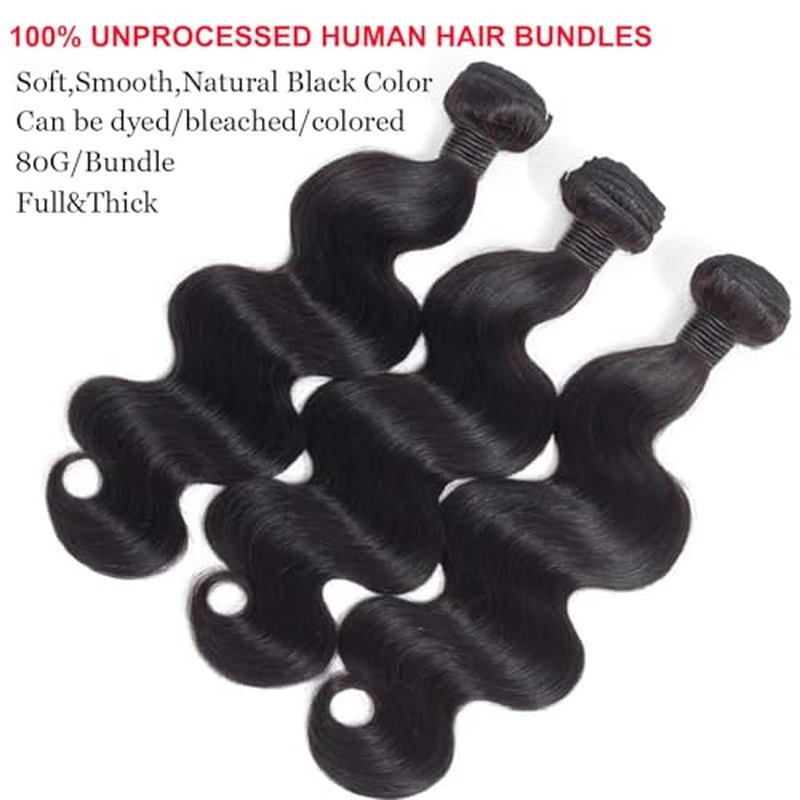 Body Wave Bundles Human Hair 16 16 16 Inch 3 Bundles Human Hair 10A Grade Unprocessed Brazilian Virgin Hair Body Wave 3 Bundles Human Hair Extensions Natural Color