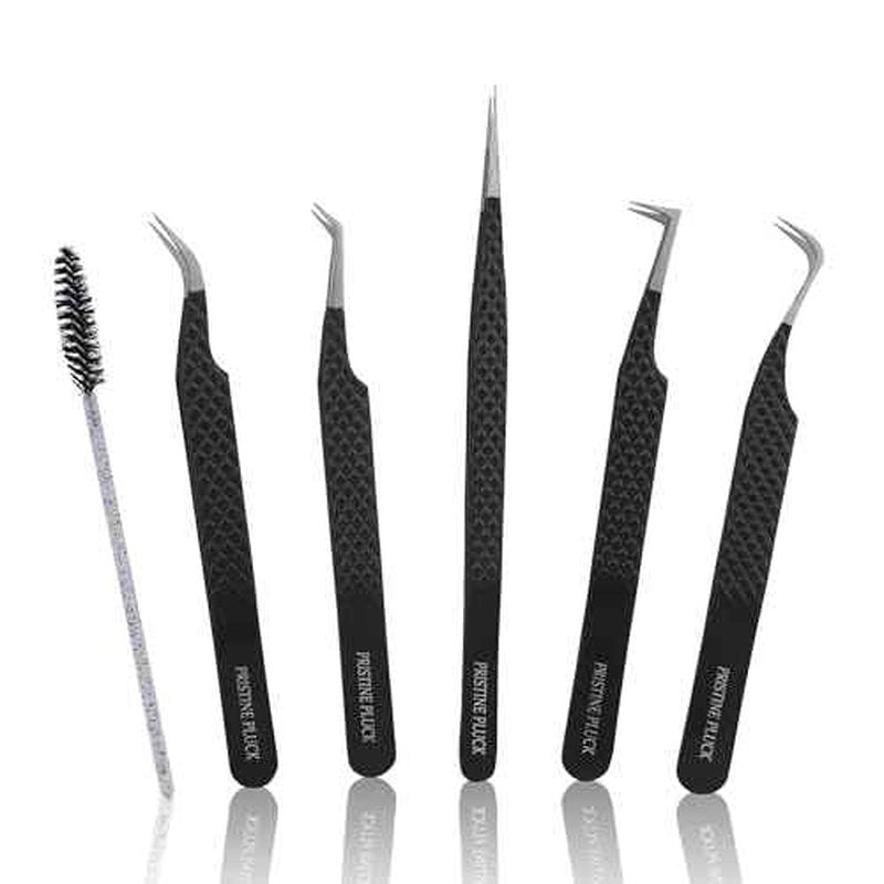 5-Piece Eyelash Extension Tweezers Set Precision Lash Tweezers with Anti-Slip Grip with fiber tip lash tweezers Tools for Lash Artists & eyelash tweezers for women (eyelash set black)