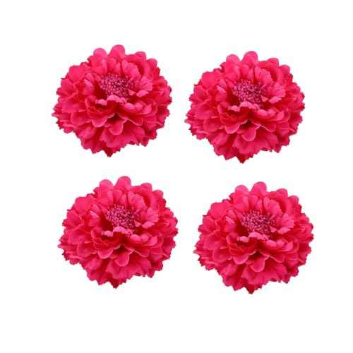 Women's 4Pcs Bohemia Peony Flowers Hairpin Hair Clip Flower Brooch for Travel Party Festivals PF-22 (Fuchsia)
