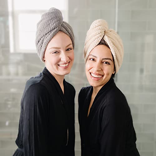 Extra Large 4 Pack Microfiber Hair Towel Wrap for Women Super Absorbent & Quick Dry Hair Drying Towels with Button, Hair Turbans for Curly Hair Long & Short Hair - Anti-Frizz