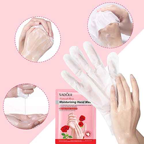 6 Pack Moisturizing Hand Peel Mask Gloves, Hand Mask Natural Collagen Spa Gloves Moisture Enhancing Gloves for Dry Hands, Repair Rough Damage Skin for Women & Men (Rose)