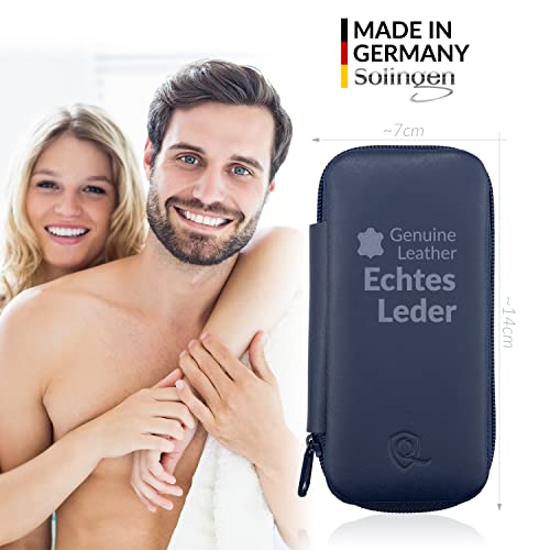 Manicure Set Solingen Made in Germany - 7 Piece Exclusive Finger & Toe Nail Clippers Kit for Women and Men in Real Leather Case, Color Blue