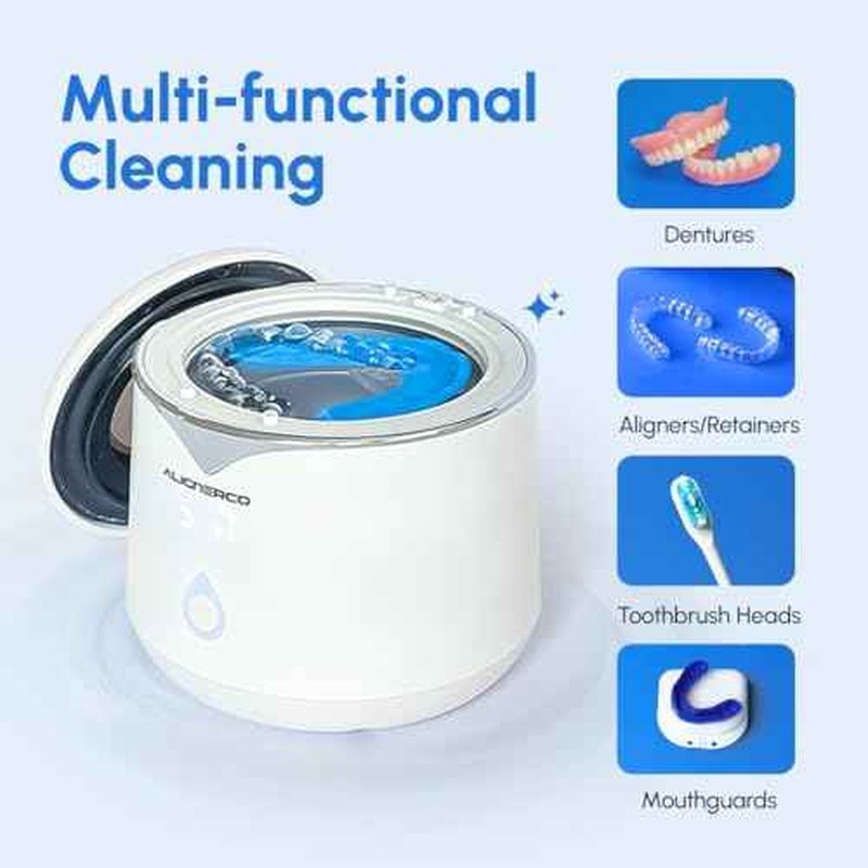 AlignerCo Ultrasonic Retainer Cleaner Machine ? 45kHz Deep Cleaning ? 200ml Capacity ? Dental Aligner & Denture Cleaner ? Chemical Aligner Cleaner wihout Chemicals ? Dual Cleaning Modes