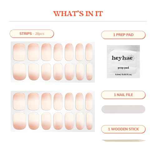 Heyhae Semi Cured Gel Nail Strips | No LED Lamp Needed | Ombre, Neutral, Spring | Easy Apply & Remove, Salon Quality |Includes 28 Strips, 1 Prep Pads, Nail File & Wooden stick- Hey, Sleepover Tonight?