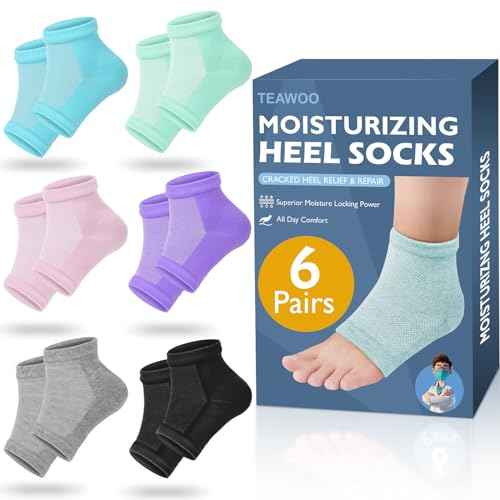 Moisturizing Heel Socks - 6 Pairs for Dry Cracked Feet, Toeless Gel Socks for Hydration and Repair