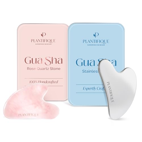 Gua Sha Rose Quartz Facial Massage Tool - Anti-Aging Skin Care | Heart Shape with Travel Pouch