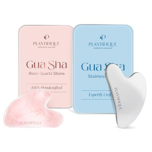 Gua Sha Rose Quartz Facial Massage Tool - Anti-Aging Skin Care | Heart Shape with Travel Pouch