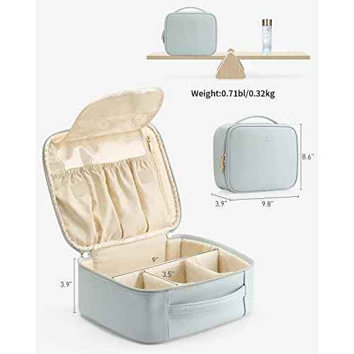 Vlando Makeup Bag, Travel Makeup Bags,Large Portable Make Up Bag Organzier with Dividers and Handle Gifts for Women Girls,Traveler,Christmas,Wedding Blue