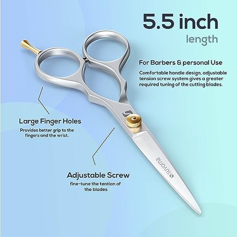 Suvorna Hair Cutting Scissors - 5.5" Professional Barber Shears for Precision Grooming | Right-Handed for Men, Women, Kids