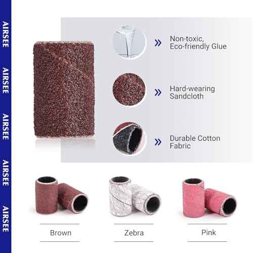 AIRSEE Sanding Bands for Electric Nail Drill 100 Piece Set 180 Grit Medium Acrylic File Attachments Professional Sander 1 Mandrel Bit Beauty Salon Accessories Manicure and Pedicure Finger Callus Brown
