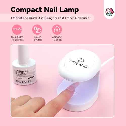 Saviland French Manicure Kit : French Tip Tools for Beginners French Tip Nail Stickers French Nail Brush White Gel Nail Polish Quick-Dry Nail Lamp French Tips Guides for Nail Art