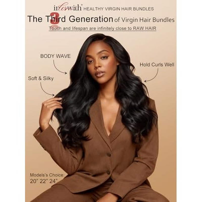 inlovwith Body Wave Bundles Human Hair, 100% Unprocessed Brazilian Virgin Hair, Selected Healthy Human Hair Bundles for Women(Single Bundle, 24 Inches)