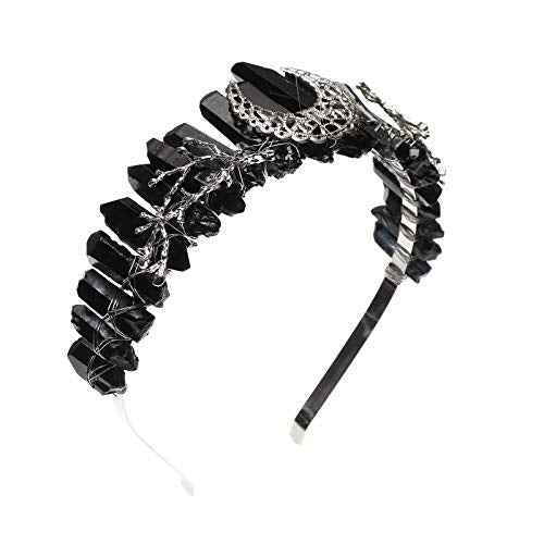 Raw Crystal Quartz Crown Headband - HAIMEIKANG Handmade Tiara Natural Stone Headband for Woman Wedding and Parties (Black2)