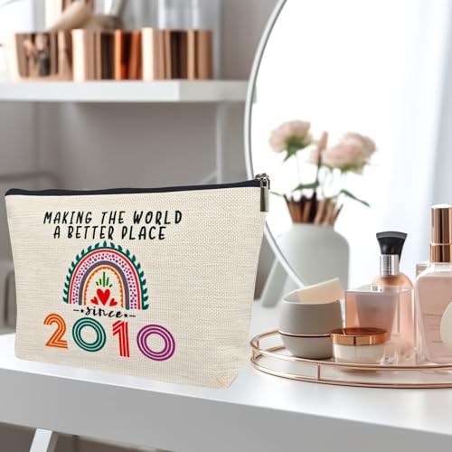 15 Year Old Girl Gift Ideas, 15th Birthday Gifts for Teenage Girls, Funny 2010 Birthday Decorations Makeup Bags for Sister, Daughter, Niece, Christmas, Best Cosmetic Travel Pouch for Teen Girls Stuff