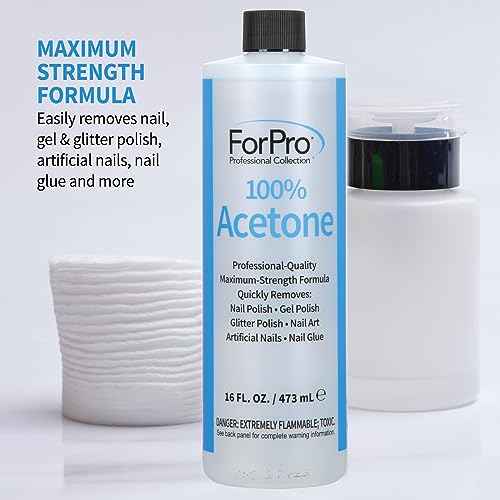 ForPro Professional Collection 100% Pure Acetone, Professional Nail Polish Remover for Natural, Artificial, Acrylic, and Sculptured Nails, Removes Gel Polish, Glue, and Glitter, 16 fl. oz.
