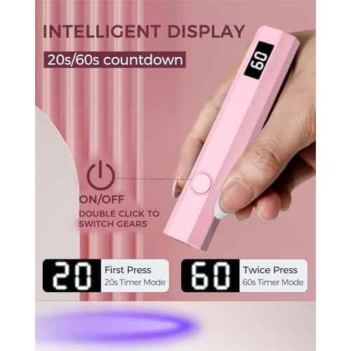 UV Nail Light Handheld UV Light for Nails 3W Portable Led Lamp with 2 Timer Settings 20/60s for Gel Polish Home DIY Salon Women(Pink)