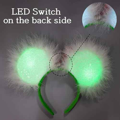 JIAHANG Mouse Ear Christmas Light Up Headband, Lollipop LED Hairband with Sequin Bow, Flash Glowing Party Decoration Headwear Hair Accessories for Women Girls