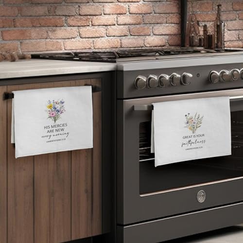 Christian Religious Gifts for Women, Christian Floral Kitchen Towels, Religious Scripture Bible Verse Kitchen Tea Towels Decorative Set, Lamentations 3 23 Bible Scripture Hand Dish Towels16x24in