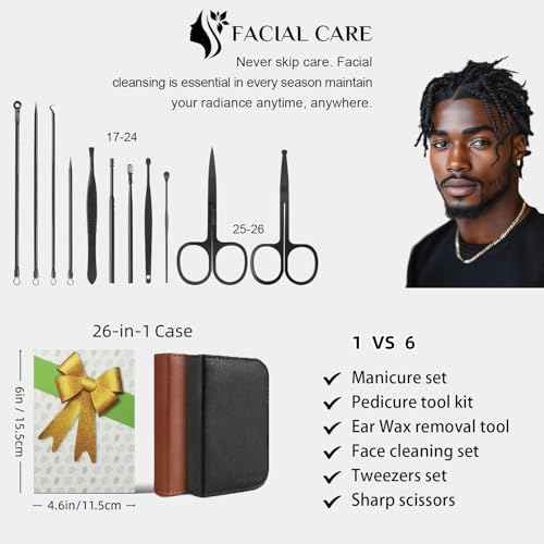 Nail Clippers Set, 26 Piece Manicure Set & Pedicure Kit, Stainless Steel Fingernail & Toenail Clipper Cutters, Professional Nail Care Tools with Luxurious Travel Case for Men and Women, Black