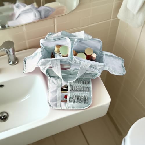 Women's cosmetic bag storage bag, travel toiletry bag, suitable for storing cosmetics and toiletries, soft and foldable for easy storage (sky blue)