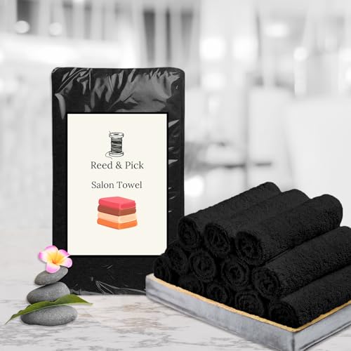 Reed&Pick 24 Pack Black Hand Towels 100% Cotton Spa Towels 16x26 inches Highly Absorbable Facial, Gym, Hair and Face Towels in Bulk