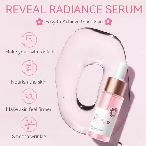 Skincare Set Sakura Teen Girls Gifts - Skin Care Set - Skincare for Teens 10-12 Hydrating - Travel Size Facial Kit for Women with Cleanser,Serum,Cream,Bunny Headband,Cleansing Brush£¨5pcs£©