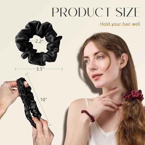 ZIMASILK 100% Mulberry Silk Hair Scrunchies, Best For Women And Girls¡¯ Hair 19 Momme Elastic Hair Bands for Ponytail Holder Gentle And No hurt (3 Pack, Black)