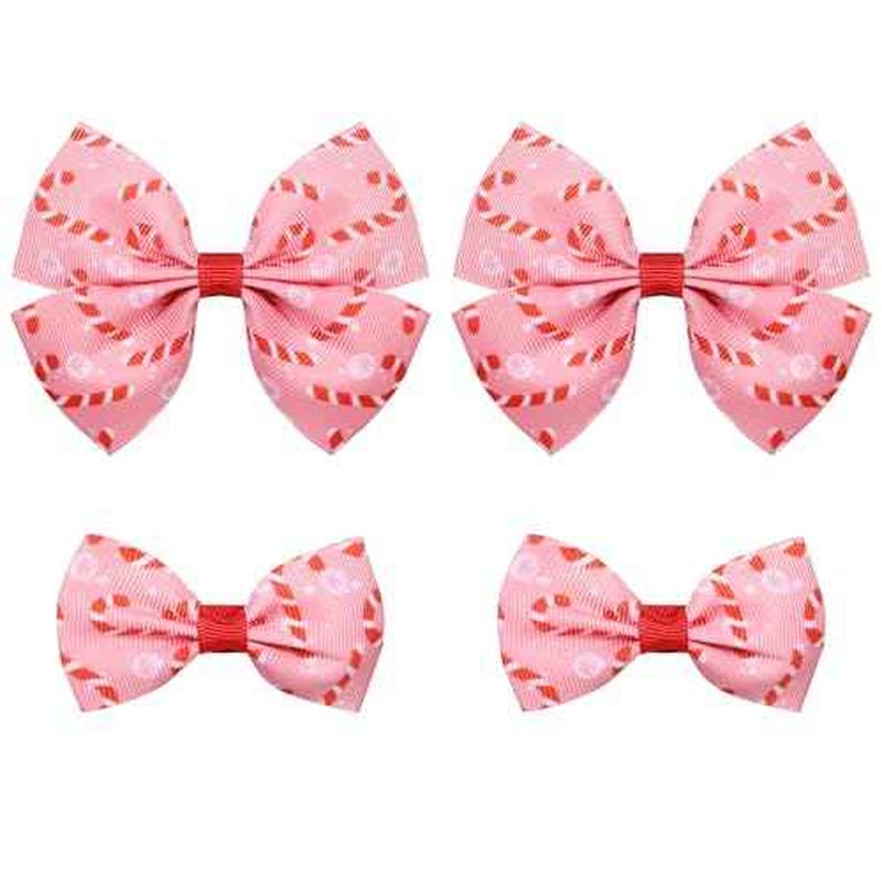 4pc Christmas Pink Candy Cane Ribbon Hair Bow Clips for little Teen Toddler Baby Girls, Cute Handmade Bow-knot Alligator Barrettes Kids Xmas Tree Wreath Decor Accessories Gift