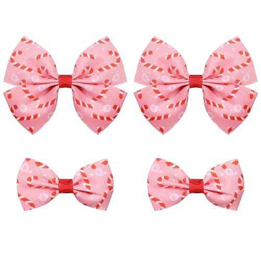 4pc Christmas Pink Candy Cane Ribbon Hair Bow Clips for little Teen Toddler Baby Girls, Cute Handmade Bow-knot Alligator Barrettes Kids Xmas Tree Wreath Decor Accessories Gift