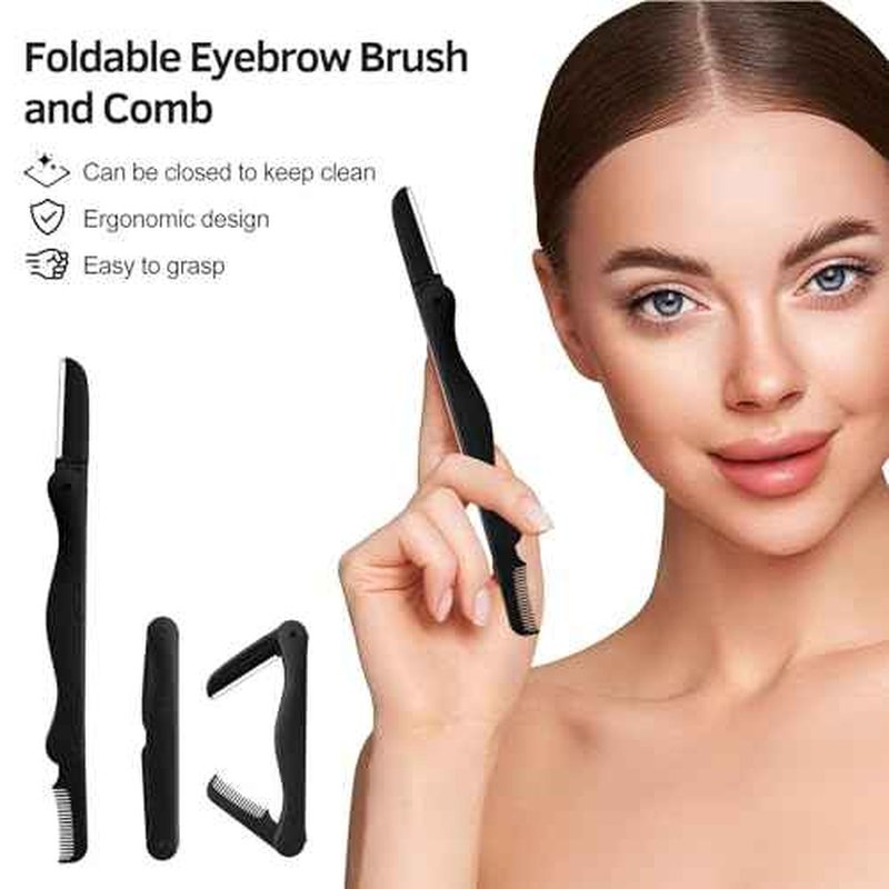 Eyelash Curlers Kit for Women w Lash Curler, Eyelash Comb Seperator, Eyeshadow Brush, Eyelash Extension Tweezers, Foldable Eyebrow Razor Comb, 10 Silicone Refills Pads for Natural Eyelashes