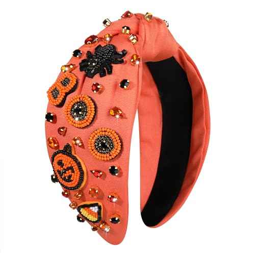 MOLOCH Halloween Headbands for Women Spooky Pumpkin Candy Corn Knotted Headband Crystal Headband Halloween Costume Hair Accessories