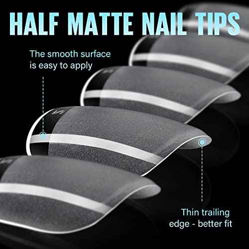 TOMICCA Short Nail Tips Extra Short Square Nail Tips, 192Pcs Fake Nails 12 Sizes Acrylic Clear Nails for Beginner and Professional DIY Gel Nails Salon