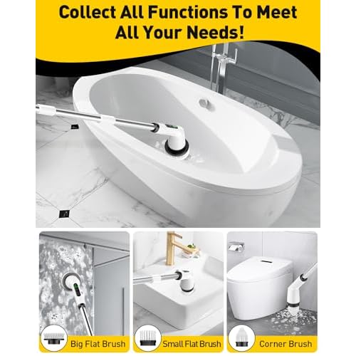 Electric Spin Scrubber for Cleaning Bathroom, Shower Scrubber Cordless Cleaning Brush with IPX7 Waterproof & 2 Speed,Cleaning Brush Cleaning Supplies for Shower Tub Kitchen Tile Toilet Silver