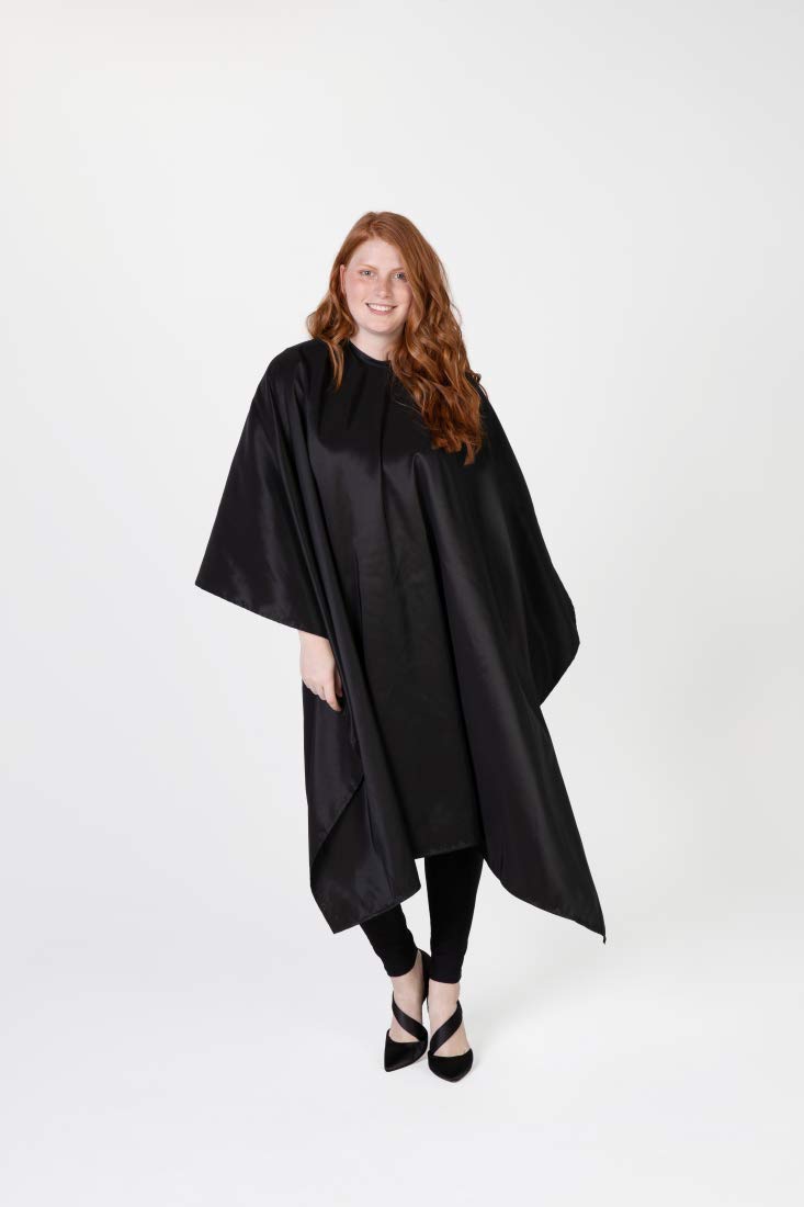 BD Barber Oversized Styling Cape with Snap Closure, Cut to Fit and Flatter a Larger Figure, Fits Up to 28" Neck, Soft Poly/Nylon Blend Fabric, Water Resistant, Machine Washable, Black