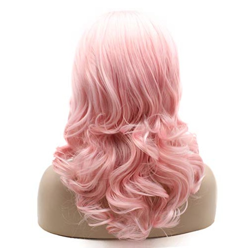 Lushy Pink Wavy Synthetic Wig, 16inch, Heat Resistant, Heavy Density, Lace Front