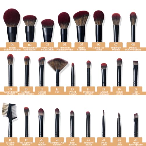 ZAMEL 26Pcs Black labeled Makeup Brushes Set Professional,Full Face ULTRA SOFT Hair Makeup Brush Set Contains large powder Foundation Ultimate Blending Make up Brush set Blush Concealers Eyeshadow