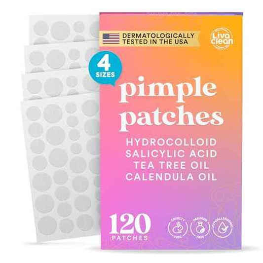 Livaclean 120 CT Pimple Patches for Face w/ Salicylic Acid, Tea Tree & Calendula Oil - Four Sizes Zit Dots Acne Patches for Face - Hydrocolloid Patch Pimple Patch Invisible - Acne Dots Zit Stickers