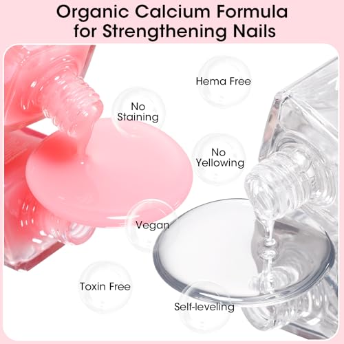GELLEN Clear Nail Polish Base Top Coat, Sheer Pink Tinted Base Coat & Shine No Wipe Top Coat for Strengthening Thin Damaged Natural Nails, Quick Dry Regular Nail Polish No UV Gel, Hema Free, Non-toxic